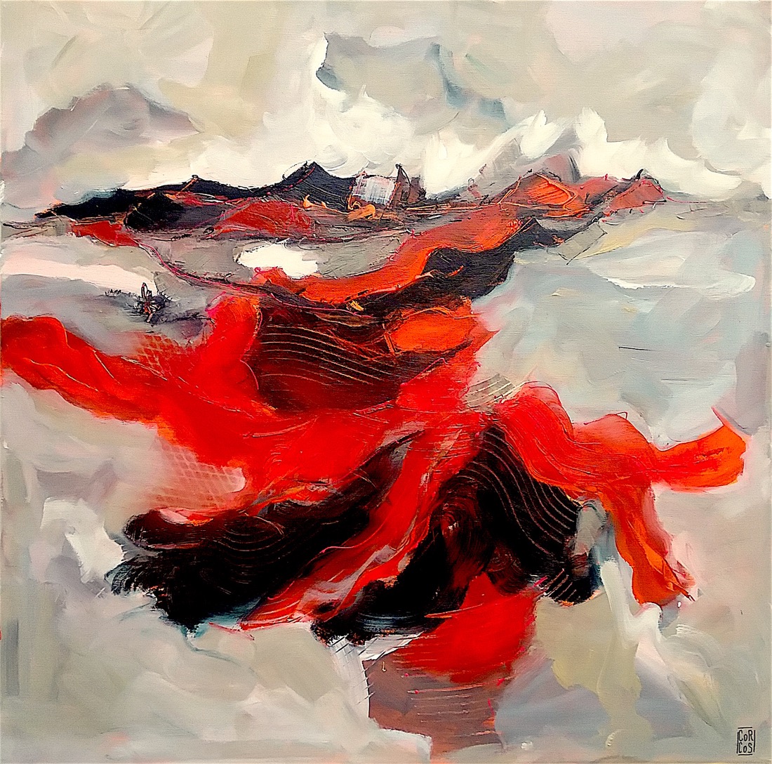 Paysage en rouge - 80x80